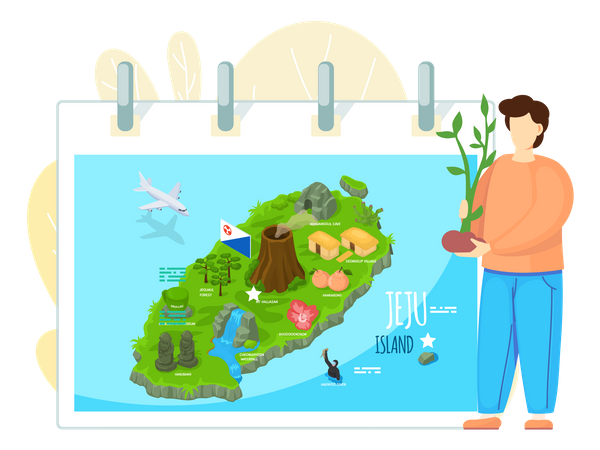 Volontaire tenant une pousse d'arbre sur l'île de Jeju  Illustration