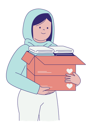 Voluntaria femenina llevando una caja de donaciones  Ilustración