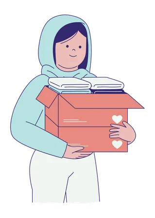 Voluntaria femenina llevando una caja de donaciones  Ilustración