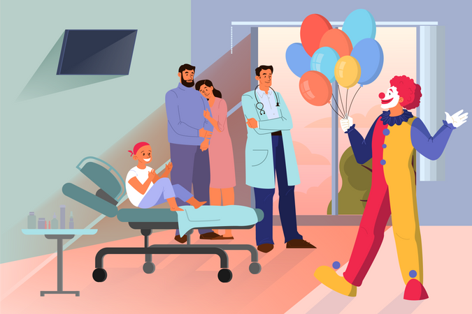 Voluntário ajuda o conceito de pessoas. Comunidade de caridade apoia pequeno paciente com câncer.  Ilustração