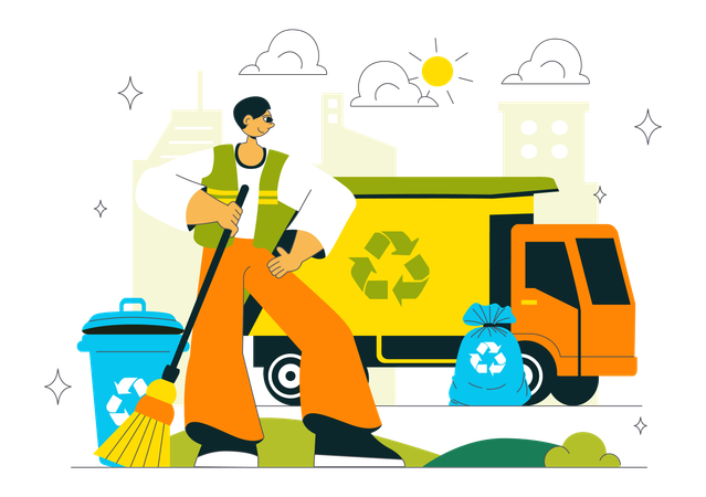 Voluntario carga basura en camión  Ilustración