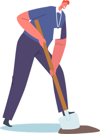 Voluntario cavando suelo con pala  Ilustración