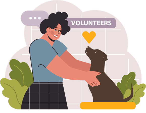 Voluntario está adoptando un perro como mascota.  Ilustración