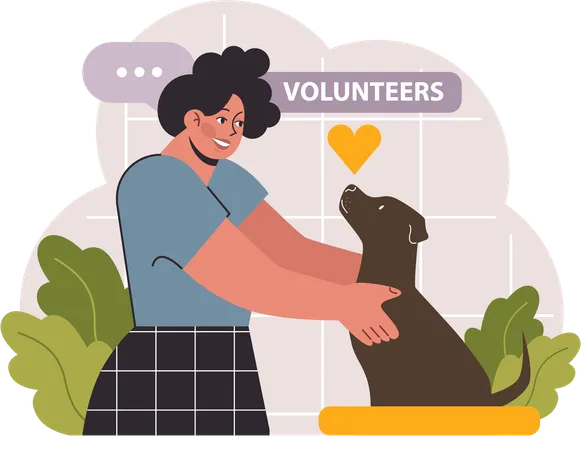 Voluntario está adoptando un perro como mascota.  Ilustración