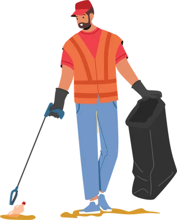 Voluntario limpiando basura del suelo  Ilustración