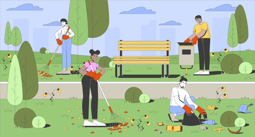 Voluntarios de limpieza de parques públicos  Ilustración