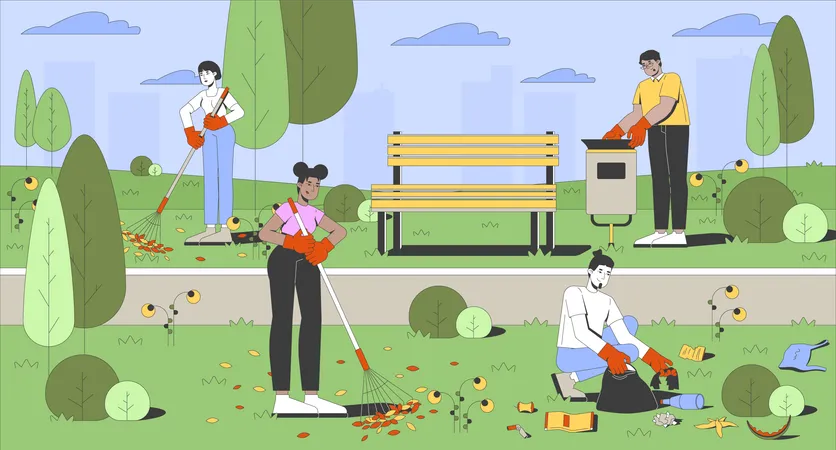 Voluntarios de limpieza de parques públicos  Ilustración