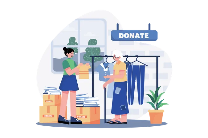 Voluntários doam roupas aos pobres  Ilustração