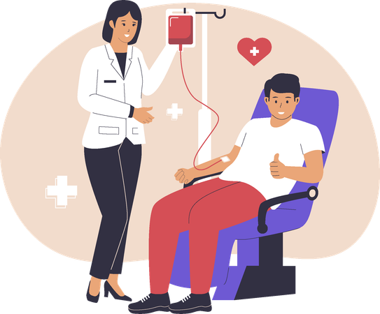 Voluntários doando sangue sentados em cadeiras  Ilustração