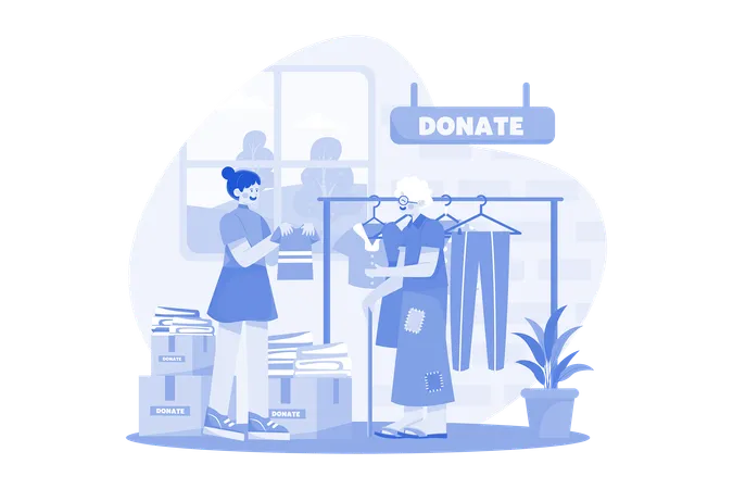 Voluntarios donan ropa a los pobres  Ilustración