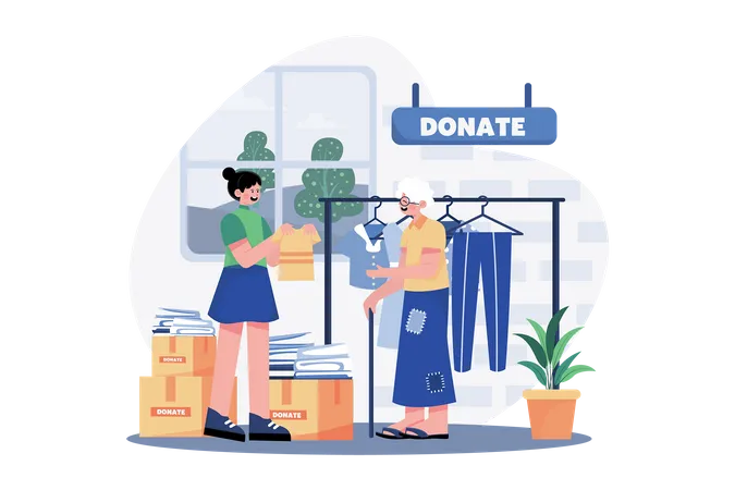 Voluntarios donan ropa a los pobres  Ilustración