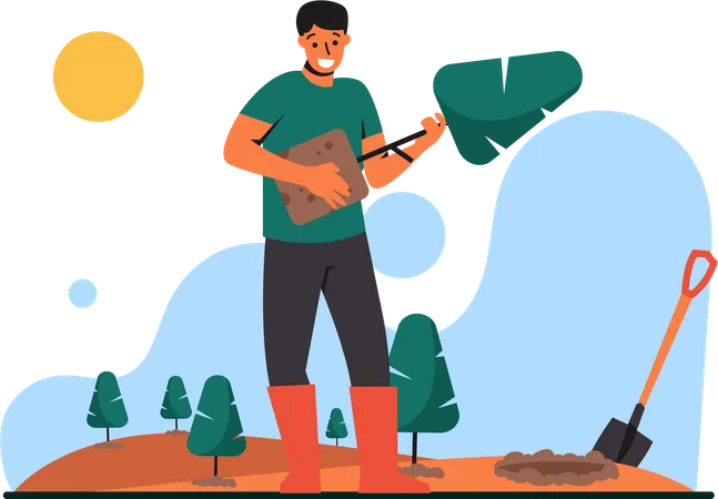 Transform Your Message With An Illustration Of A Young Man Is Planting A Tree For An Impactful Clean Environment Campaign Ideal For Banners Websites Or Promotional Materials This Artwork Visually Conveys The Importance Of Environmental Awareness In A Modern Dynamic Style That Encourages Eco Friendly Practices イラスト
