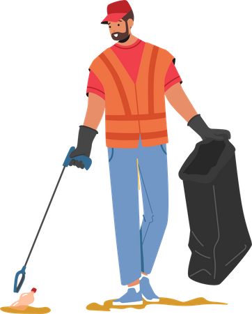 Volunteer Cleaning Garbage from Ground  Illustration