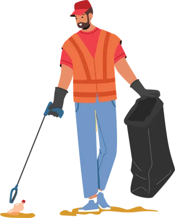 Volunteer Cleaning Garbage from Ground  Illustration