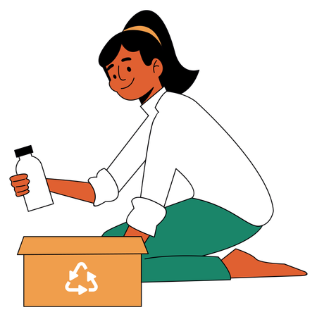 Volunteer collecting bottles for recycling  Illustration