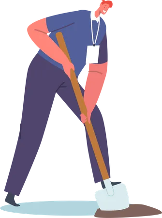 Volunteer Digging Soil with Shovel Illustration