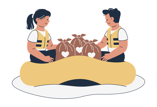 Volunteer distributing food for disaster relief  Illustration