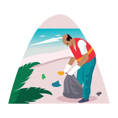 Volunteer doing Beach cleanup  Illustration