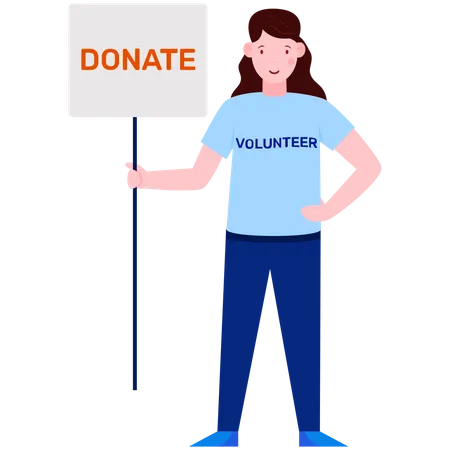 Volunteer girl holding donation board  Illustration