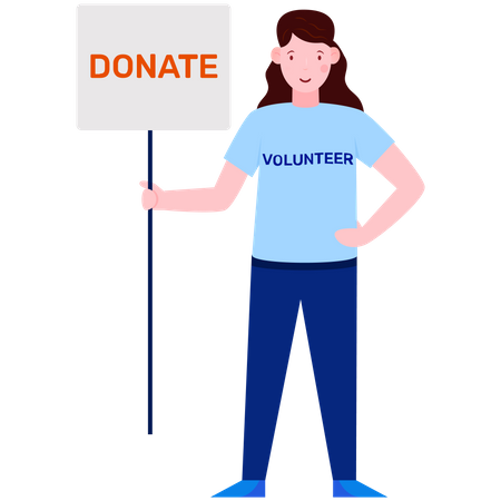 Volunteer girl holding donation board  Illustration