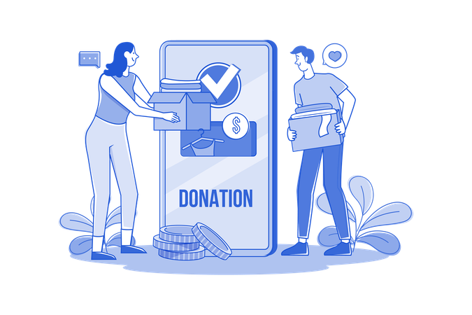 Volunteer Group Donates For Charity Via Smartphone  Illustration