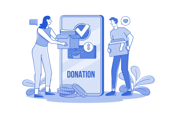 Volunteer Group Donates For Charity Via Smartphone Illustration