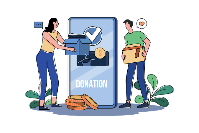 Volunteer group donates for charity via smartphone  Illustration