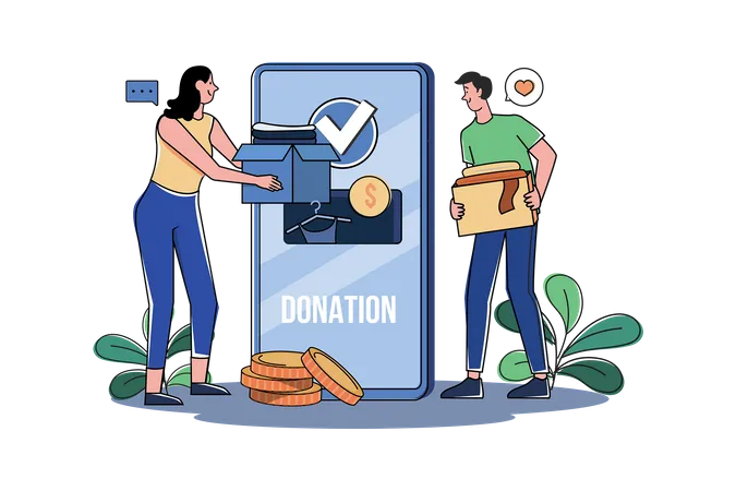 Volunteer group donates for charity via smartphone  Illustration