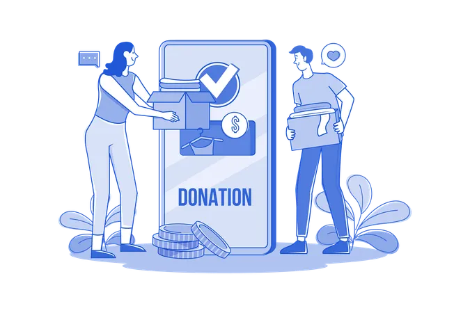 Volunteer Group Donates For Charity Via Smartphone  Illustration