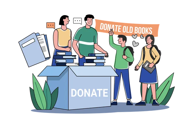 Volunteer group donates old books and newspapers to poor students Illustration