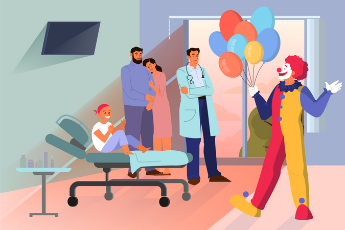 Volunteer help people concept. Charity community support little cancer patient. Illustration