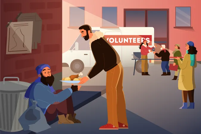 Volunteer help poor people  Illustration