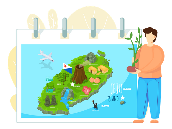 Volunteer holding tree sprout on jeju island  Illustration