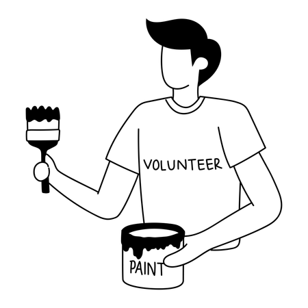 Volunteer is doing wall painting  イラスト