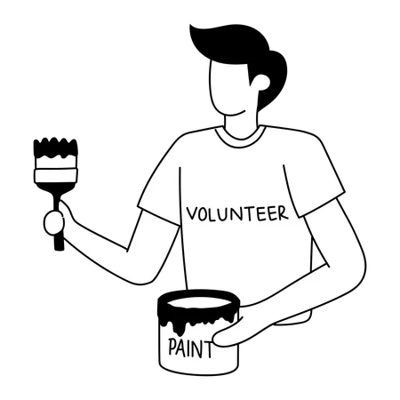 Volunteer is doing wall painting  Illustration