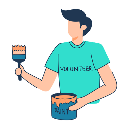 Volunteer is doing wall painting  Illustration