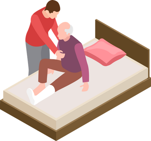 Volunteer man helping senior man  Illustration