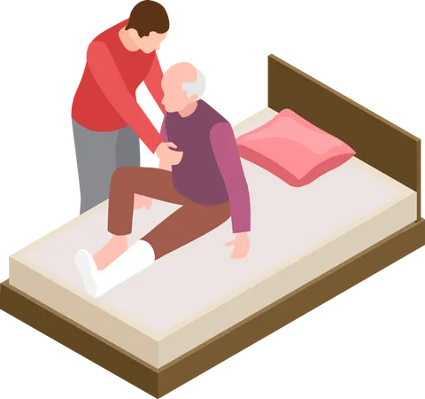 Volunteer man helping senior man  Illustration