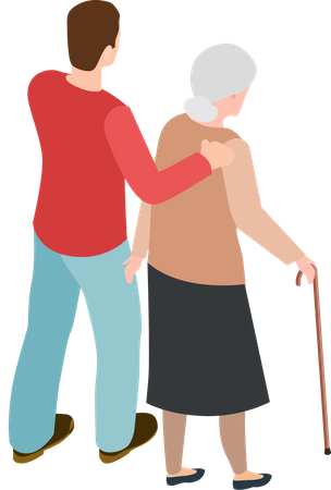 Volunteer man helping senior lady  Illustration