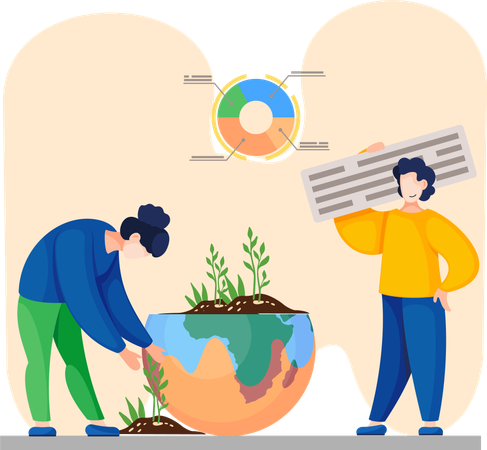 Volunteer people plant trees in city park  Illustration