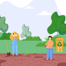 illustration for volunteer people plant trees