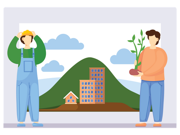 Volunteer people planting trees in the city  Illustration