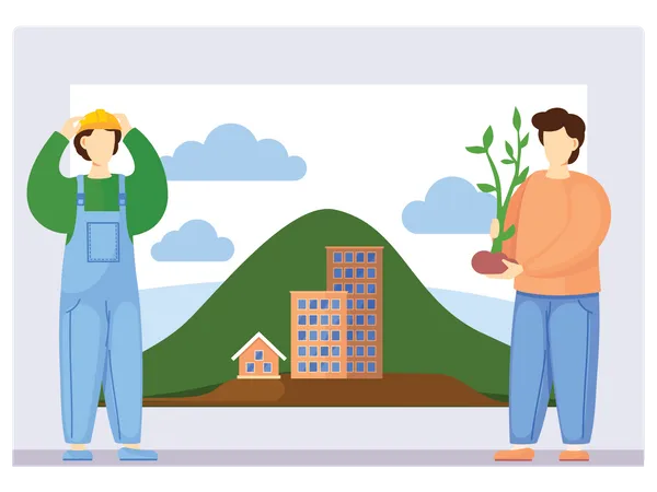 Volunteer people planting trees in the city Illustration