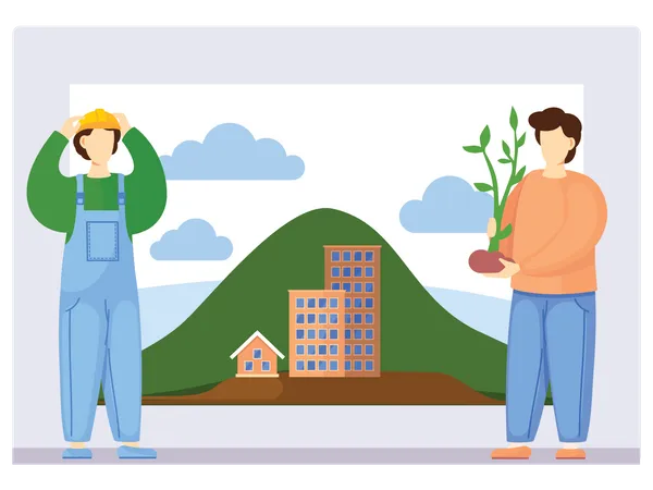 Volunteer people planting trees in the city  Illustration