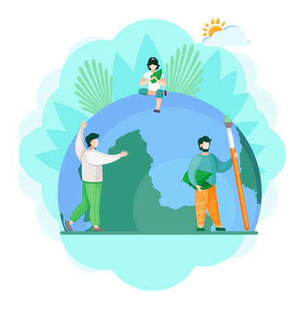 Volunteer people take care of plants  Illustration