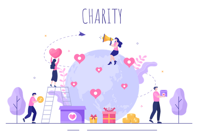 Volunteer people working in collecting donation funds Illustration