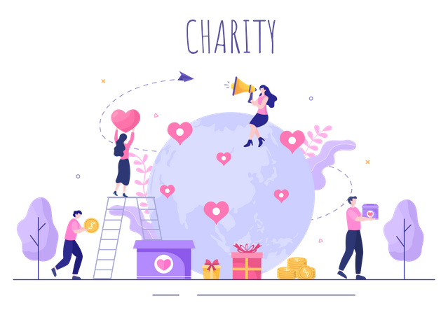 Volunteer people working in collecting donation funds  Illustration