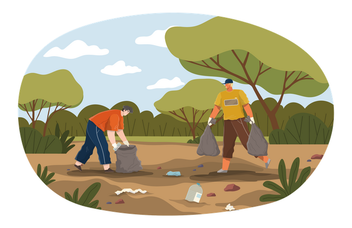 Volunteer picking up waste from land  Illustration