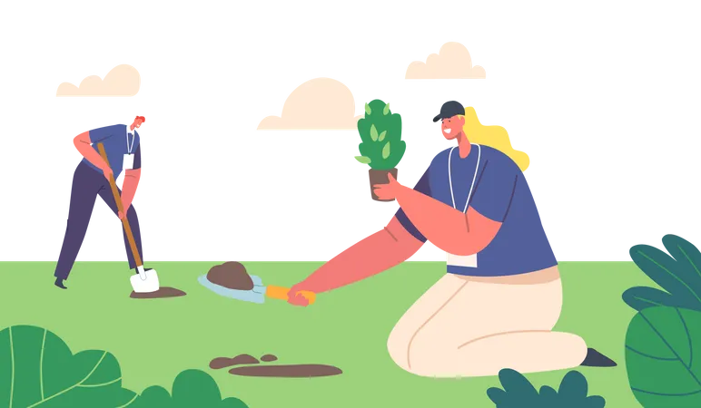 Volunteer Planting Trees  Illustration