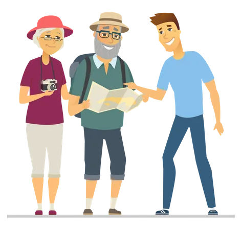 Volunteer showing senior tourists the way  Illustration